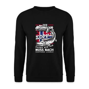Norwegen Angeln Spruch Lustiges Design - Unisex Pullover - Schwarz - Vorne - Alina (178cm) & Michal (187cm)