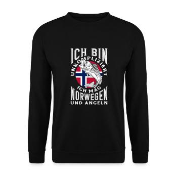 Norwegen Angeln Spruch Lustiges Design - Unisex Pullover - Schwarz - Vorne - Alina (178cm) & Michal (187cm)
