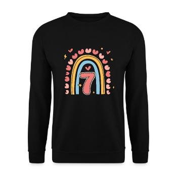 Coeur mignon de 7e anniversaire et design arc-en-ciel - Sweat-shirt Unisexe - noir - Devant - Alina (178cm) & Michal (187cm)