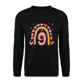 Coeur mignon du 9e anniversaire et design arc-en-ciel - Sweat-shirt Unisexe - noir - Devant - Alina (178cm) & Michal (187cm)