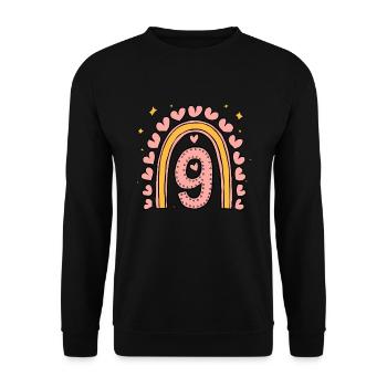 Cute 9th Birthday Heart & Rainbow Design - Unisex Sweatshirt - black - Front - Alina (178cm) & Michal (187cm)
