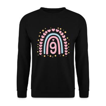 Coeur mignon du 9e anniversaire et design arc-en-ciel - Sweat-shirt Unisexe - noir - Devant - Alina (178cm) & Michal (187cm)