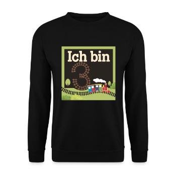 Ich bin 3 Zug Eisenbahn 3. Geburtstag - Unisex Pullover - Schwarz - Vorne - Alina (178cm) & Michal (187cm)
