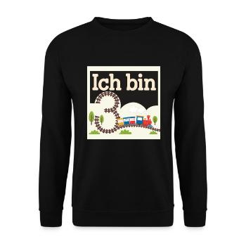 Ich bin 3 Zug Eisenbahn 3. Geburtstag - Unisex Pullover - Schwarz - Vorne - Alina (178cm) & Michal (187cm)