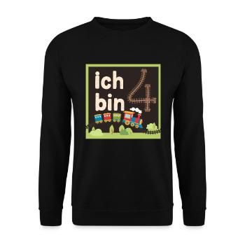 Ich bin 4 Zug Eisenbahn 4. Geburtstag - Unisex Pullover - Schwarz - Vorne - Alina (178cm) & Michal (187cm)