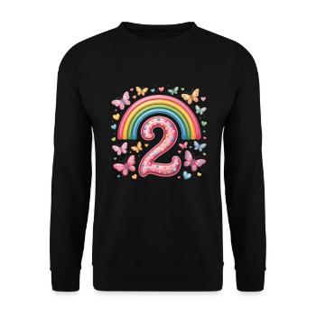 Papillon arc-en-ciel 2e anniversaire fille - Sweat-shirt Unisexe - noir - Devant - Alina (178cm) & Michal (187cm)
