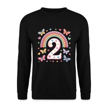 Papillon arc-en-ciel 2e anniversaire fille - Sweat-shirt Unisexe - noir - Devant - Alina (178cm) & Michal (187cm)