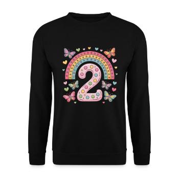 Papillon arc-en-ciel 2e anniversaire fille - Sweat-shirt Unisexe - noir - Devant - Alina (178cm) & Michal (187cm)