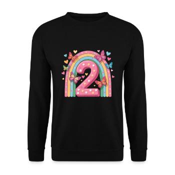 Papillon arc-en-ciel 2e anniversaire fille - Sweat-shirt Unisexe - noir - Devant - Alina (178cm) & Michal (187cm)