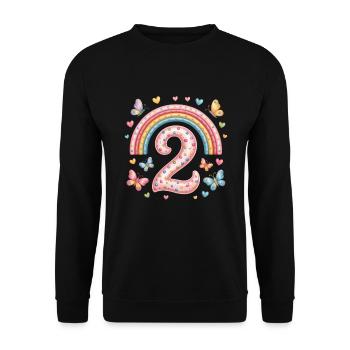 Regenbogen Schmetterling 2. Geburtstag Mädchen - Unisex Pullover - Schwarz - Vorne - Alina (178cm) & Michal (187cm)