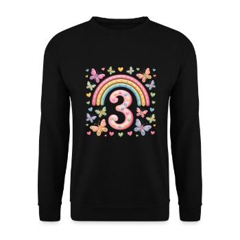 Regenbogen Schmetterling 3. Geburtstag Mädchen - Unisex Pullover - Schwarz - Vorne - Alina (178cm) & Michal (187cm)