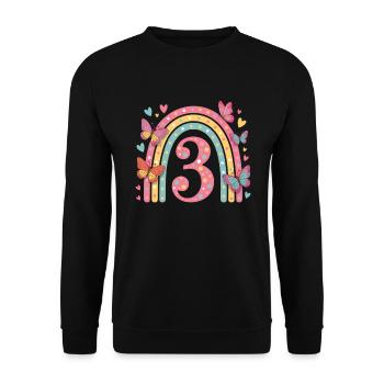 Regenbogen Schmetterling 3. Geburtstag Mädchen - Unisex Pullover - Schwarz - Vorne - Alina (178cm) & Michal (187cm)