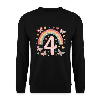 Regenbogen Schmetterling 4. Geburtstag Mädchen - Unisex Pullover - Schwarz - Vorne - Alina (178cm) & Michal (187cm)