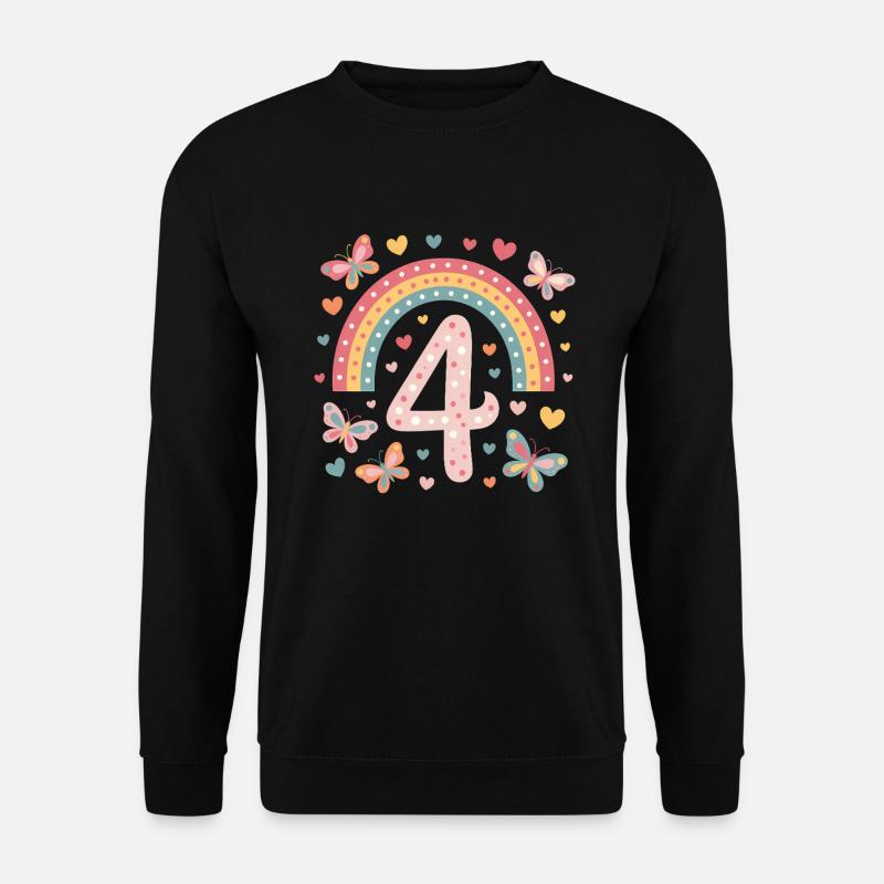 Rainbow Butterfly 4th Birthday Girl - Unisex Sweatshirt - black