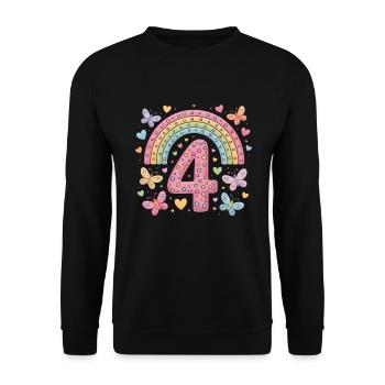 Regenbogen Schmetterling 4. Geburtstag Mädchen - Unisex Pullover - Schwarz - Vorne - Alina (178cm) & Michal (187cm)
