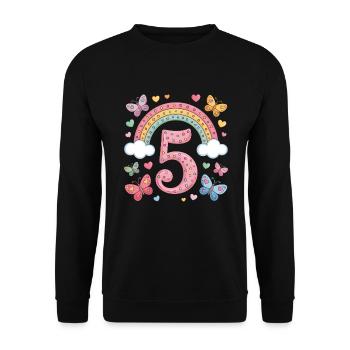 Regenbogen Schmetterling 5. Geburtstag Mädchen - Unisex Pullover - Schwarz - Vorne - Alina (178cm) & Michal (187cm)