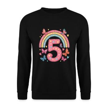 Papillon arc-en-ciel 5e anniversaire fille - Sweat-shirt Unisexe - noir - Devant - Alina (178cm) & Michal (187cm)