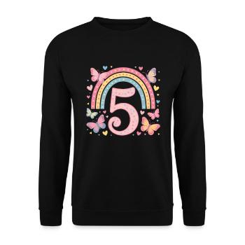 Rainbow Butterfly 5th Birthday Girl - Unisex Sweatshirt - black - Front - Alina (178cm) & Michal (187cm)