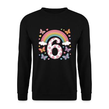 Rainbow Butterfly 6th Birthday Girl - Unisex Sweatshirt - black - Front - Alina (178cm) & Michal (187cm)