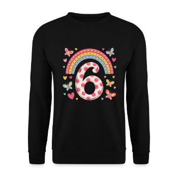Rainbow Butterfly 6th Birthday Girl - Unisex Sweatshirt - black - Front - Alina (178cm) & Michal (187cm)