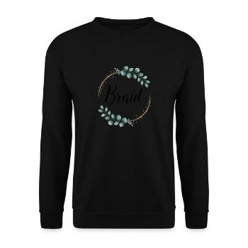 Bridal Flower Wreath Eucalyptus Bachelor Party Wedding - Unisex Sweatshirt - black - Front - Alina (178cm) & Michal (187cm)