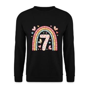 Papillon arc-en-ciel 7e anniversaire fille - Sweat-shirt Unisexe - noir - Devant - Alina (178cm) & Michal (187cm)