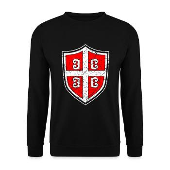 Serbien Srbija Wappen Flagge Fahne Love Fussball - Unisex Pullover - Schwarz - Vorne - Alina (178cm) & Michal (187cm)