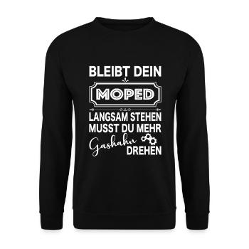 Moped, Mofa, Gashahn, Geschenkidee - Unisex Pullover - Schwarz - Vorne - Alina (178cm) & Michal (187cm)