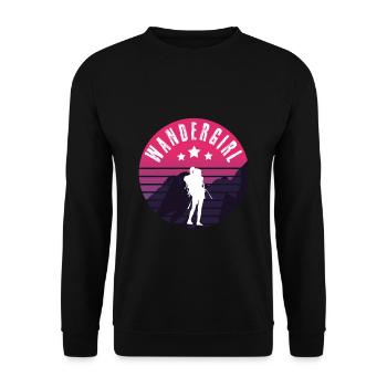 Wandern Wandergirl Wandersprüche Geschenk - Unisex Pullover - Schwarz - Vorne - Alina (178cm) & Michal (187cm)