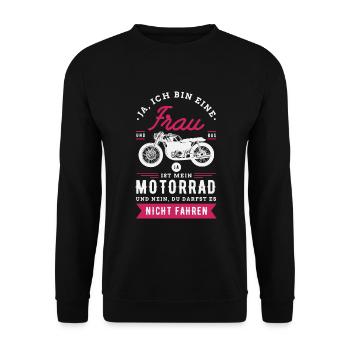 Motorrad Motorräder Bikerin Geschenkidee - Unisex Pullover - Schwarz - Vorne - Alina (178cm) & Michal (187cm)