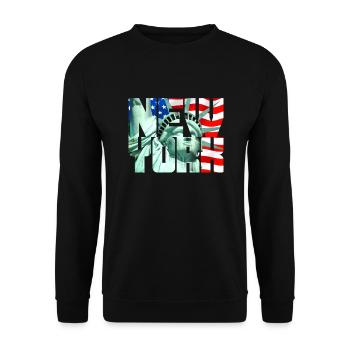 New York Freiheitsstatue - Unisex Pullover - Schwarz - Vorne - Alina (178cm) & Michal (187cm)