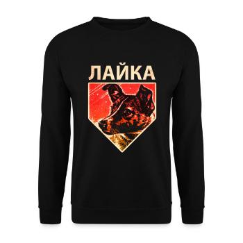 Laika - Sowjetischer Weltraum Hund - Unisex Pullover - Schwarz - Vorne - Alina (178cm) & Michal (187cm)