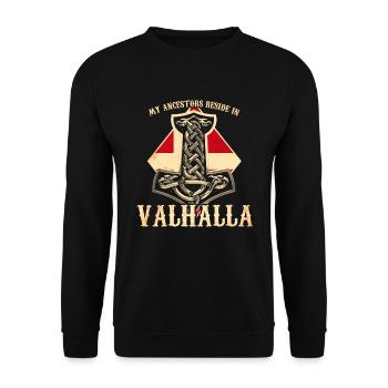 My ancestors reside in Valhalla - Denmark - Unisex Sweatshirt - black - Front - Alina (178cm) & Michal (187cm)