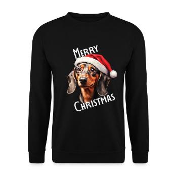 Teckel avec bonnet de Père Noël - cadeau de Noël - Sweat-shirt Unisexe - noir - Devant - Alina (178cm) & Michal (187cm)