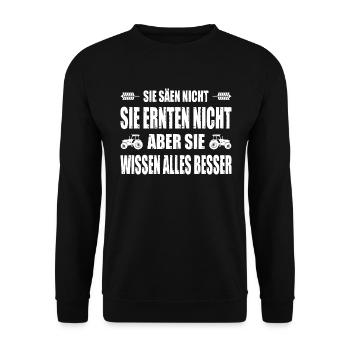 Landwirt Demo Sticker Bauernprotest Bauerndemo - Unisex Pullover - Schwarz - Vorne - Alina (178cm) & Michal (187cm)