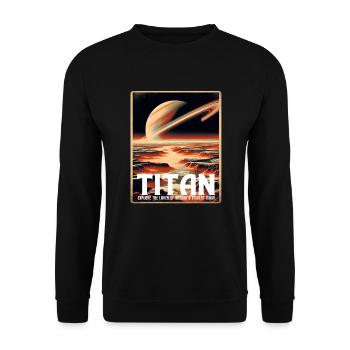 Titan Saturn Mond Sonnensystem Reiseposter - Unisex Pullover - Schwarz - Vorne - Alina (178cm) & Michal (187cm)