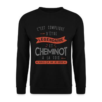 métier CHEMINOT papa, papy cheminot cadeau - Sweat-shirt Unisexe - noir - Devant - Alina (178cm) & Michal (187cm)