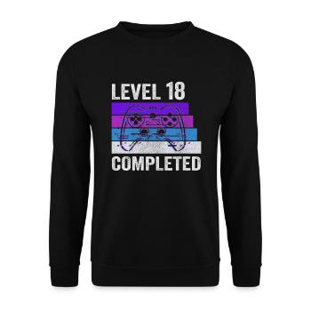 LEVEL 18 COMPLETE 18. GEBURTSTAG GAMING GESCHENK - Unisex Pullover - Schwarz - Vorne - Alina (178cm) & Michal (187cm)
