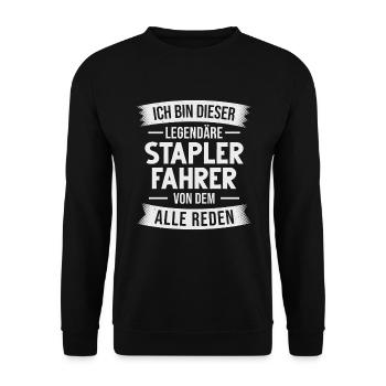 Staplerfahrer Lagerarbeiter Gabelstapler Lagerist - Unisex Pullover - Schwarz - Vorne - Alina (178cm) & Michal (187cm)