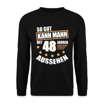 48 48. Geburtstag Geschenk für den Mann - Unisex Pullover - Schwarz - Vorne - Alina (178cm) & Michal (187cm)