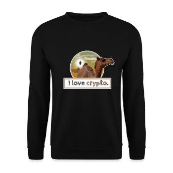 I LOVE CRYPTO Ethereum desert pyramid funny cool - Unisex Pullover - Schwarz - Vorne - Alina (178cm) & Michal (187cm)