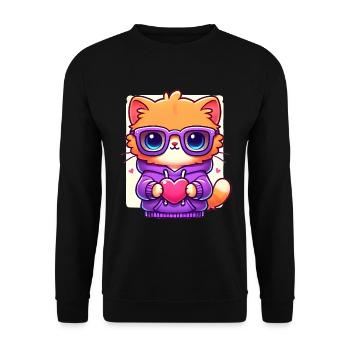 Chat cool en lunettes de soleil avec cœur - Sweat-shirt Unisexe - noir - Devant - Alina (178cm) & Michal (187cm)
