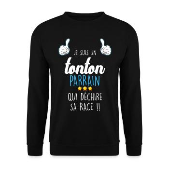 Tonton Parrain Qui Déchire Cadeau Humour Oncle - Sweat-shirt Unisexe - noir - Devant - Alina (178cm) & Michal (187cm)