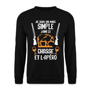 Mec Simple Chasse Et Apéro Humour Homme Chasseur - Sweat-shirt Unisexe - noir - Devant - Alina (178cm) & Michal (187cm)