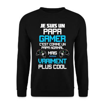 Papa Gamer Qui Déchire Super Cool - Sweat-shirt Unisexe - noir - Devant - Alina (178cm) & Michal (187cm)