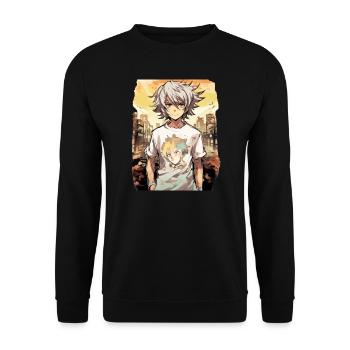 Anime Boy - Unisex Sweatshirt - black - Front - Alina (178cm) & Michal (187cm)