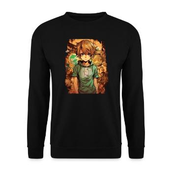 Anime Boy - Unisex Sweatshirt - black - Front - Alina (178cm) & Michal (187cm)