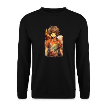 Anime Boy - Unisex Sweatshirt - black - Front - Alina (178cm) & Michal (187cm)