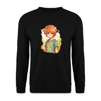 Anime Boy - Unisex Sweatshirt - black - Front - Alina (178cm) & Michal (187cm)