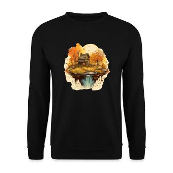 Herbstliche Landschaft - Unisex Pullover - Schwarz - Vorne - Alina (178cm) & Michal (187cm)